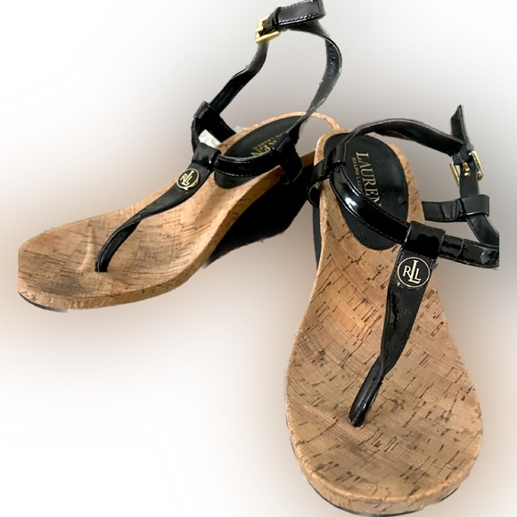 RL Black Patent Thong Sandals